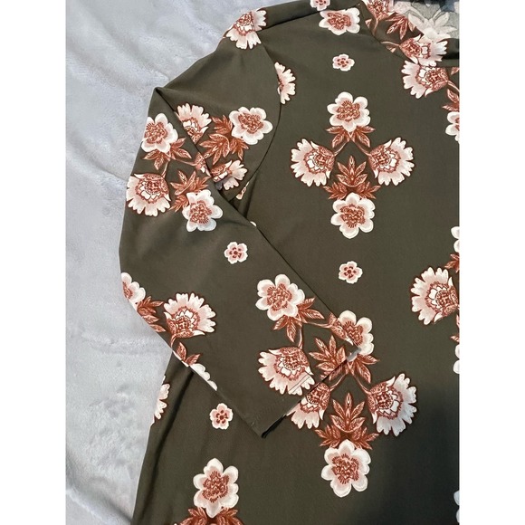 As U Wish Women's Olive Green Floral Knee Length Dress Size Large Mock Neck - Picture 4 of 8